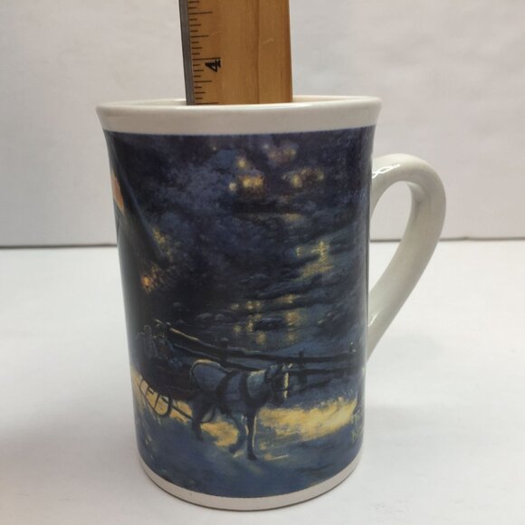 Vtg Thomas Kinkade Winter Evening Memory Covered Bridge Horse Sleigh Coffee Mug - Picture 9 of 10